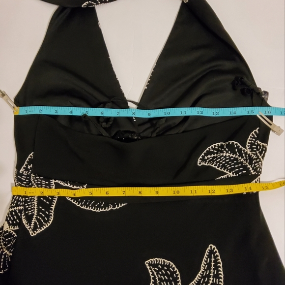S.L FASHIONS BLACK FLORAL HALTER ASYMMETRICAL MIDI DRESS SIZE 10 - Picture 5 of 9